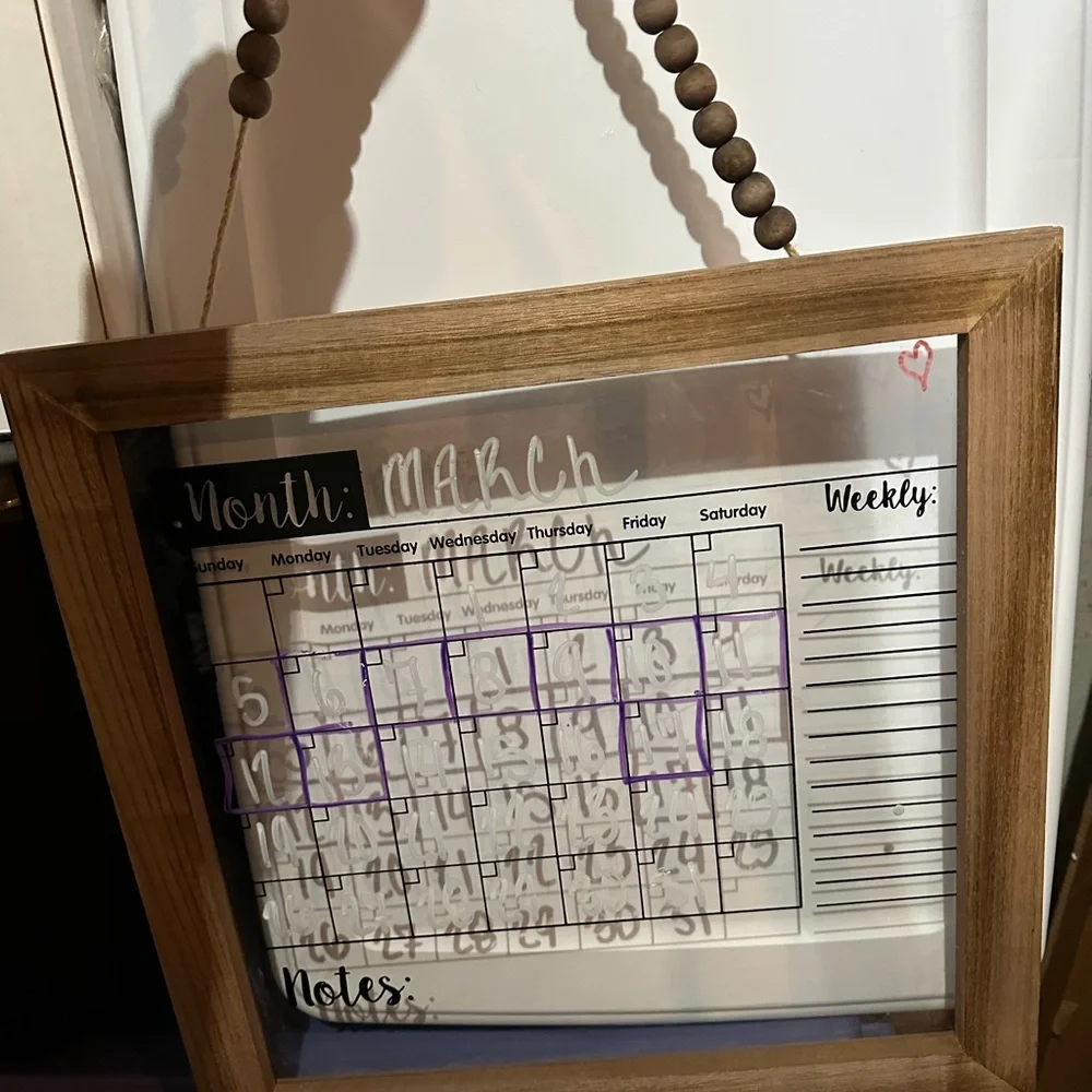 Wooden Framed Dry Erase Calendar